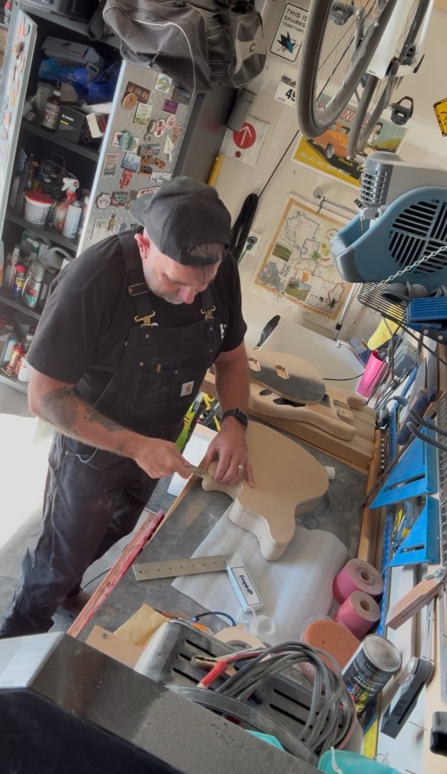 Guitar body being built at the bench
